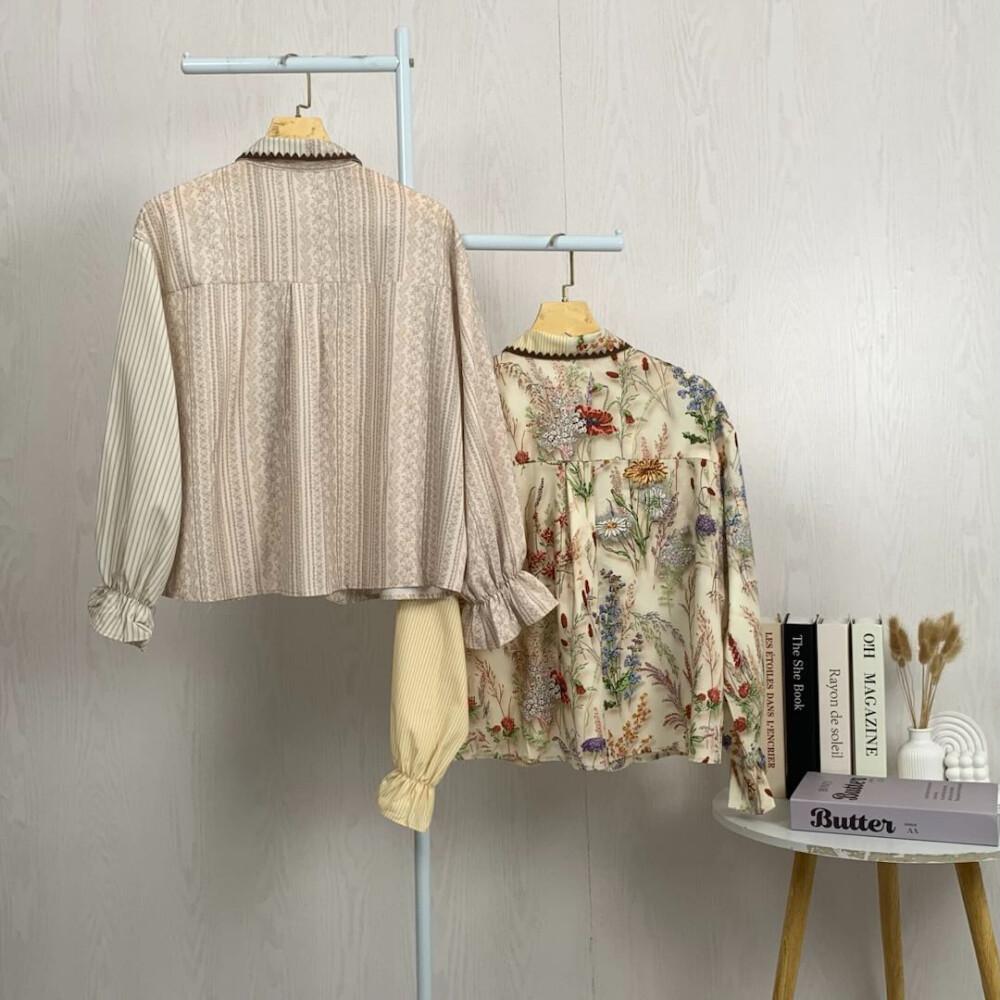 Asaya Atasan Kemeja Pakaian Wanita Motif Bergaris Mode Korea Terbaru