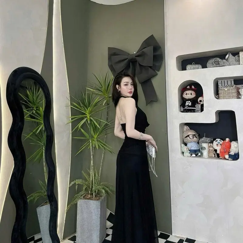 Đầm thiết kế yếm cổ đỗ xoè/ đầm yếm cổ đỗ maxi xoè 5