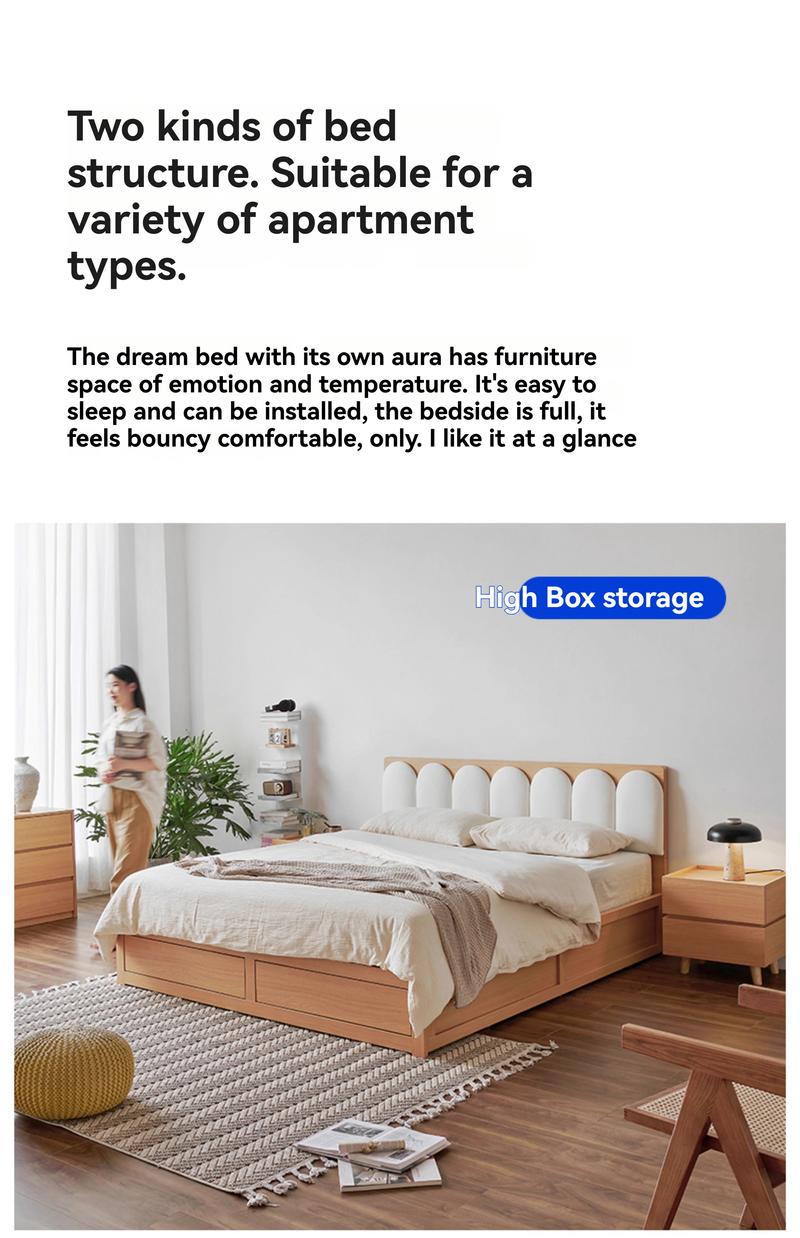 Product Introduction of [Pre Order] Pocket furniture, wooden wood, high air pressure box, storage bed, small-sized master bedroom, double bed, piano key, soft backrest box bed 27