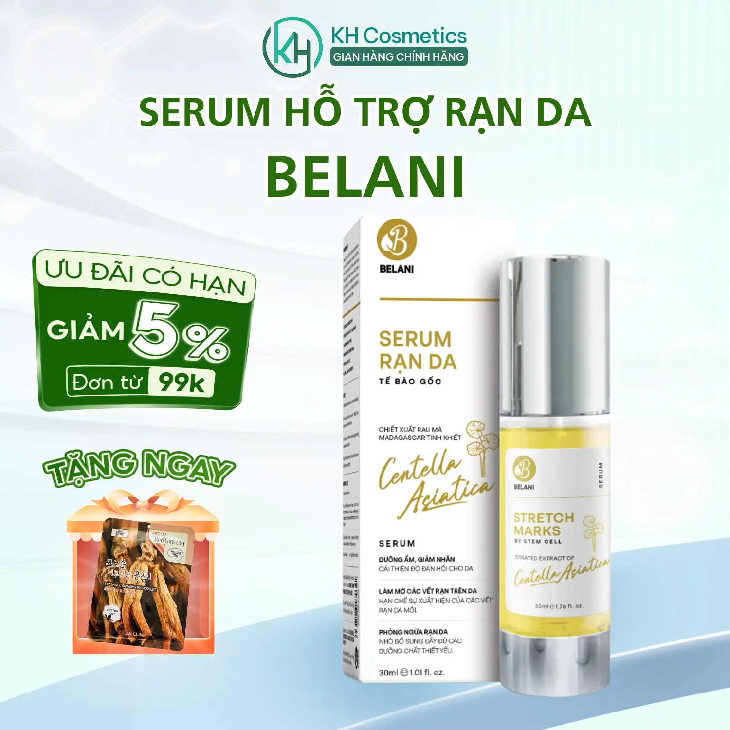Tinh dầu rạn da nghệ đỏ BELANI - Serum BELANI tinh chất rạn da tế bào gốc, hỗ trợ Mờ rạn sáng da và hạn chế các vết rạn mới