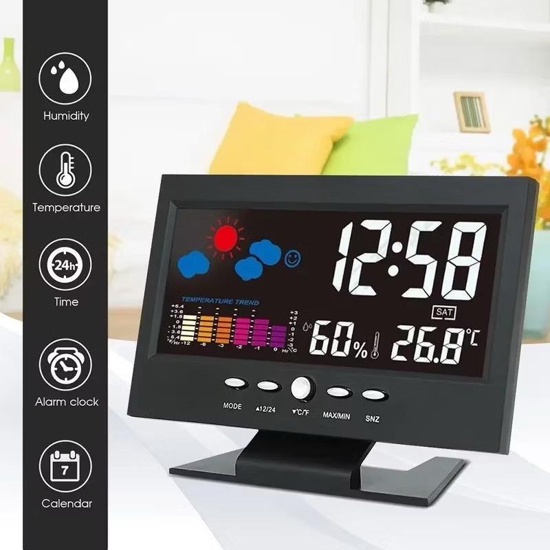 Đồng Hồ Để Bàn LED Màn Hình LCD Báo Thức, Cảm Biến Âm Thanh