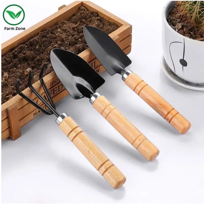 Bộ dụng cụ làm vườn mini cán gỗ chắc chắn (3 món) 4