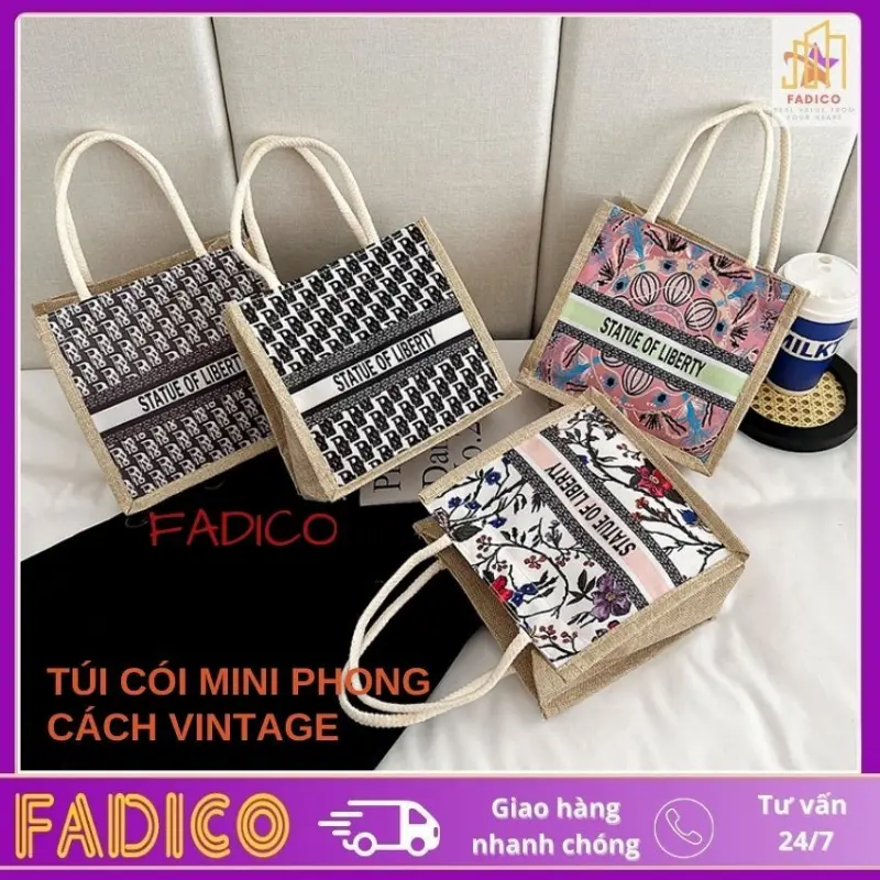 Túi cói mini,Túi xách nữ,túi xách mini vải cói phong cách VINTAGE, phù hợp đi làm đi chơi, thân thiện với môi trường 0