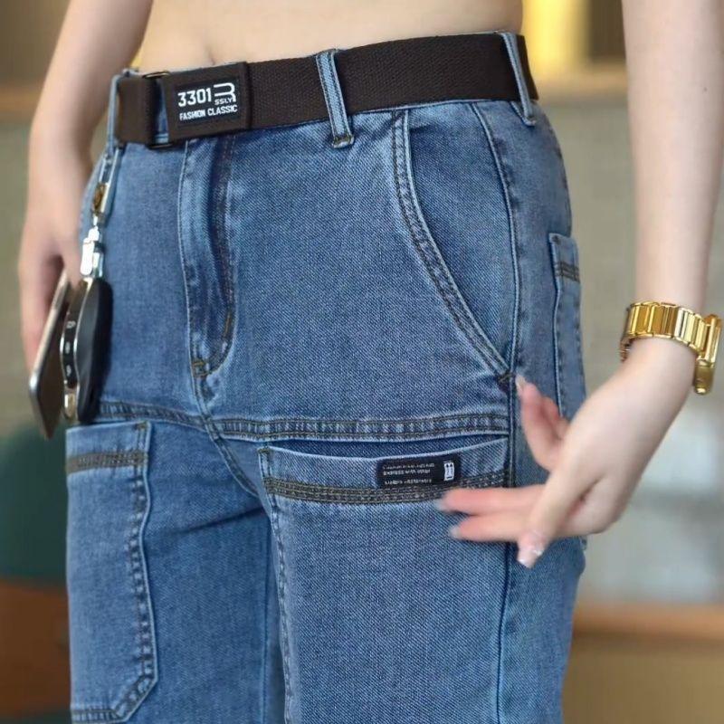 Product Introduction of Stretch Men's Jeans All-Matching Straight Six Pockets Pocket Casual Pants New Chinese Trousers 0