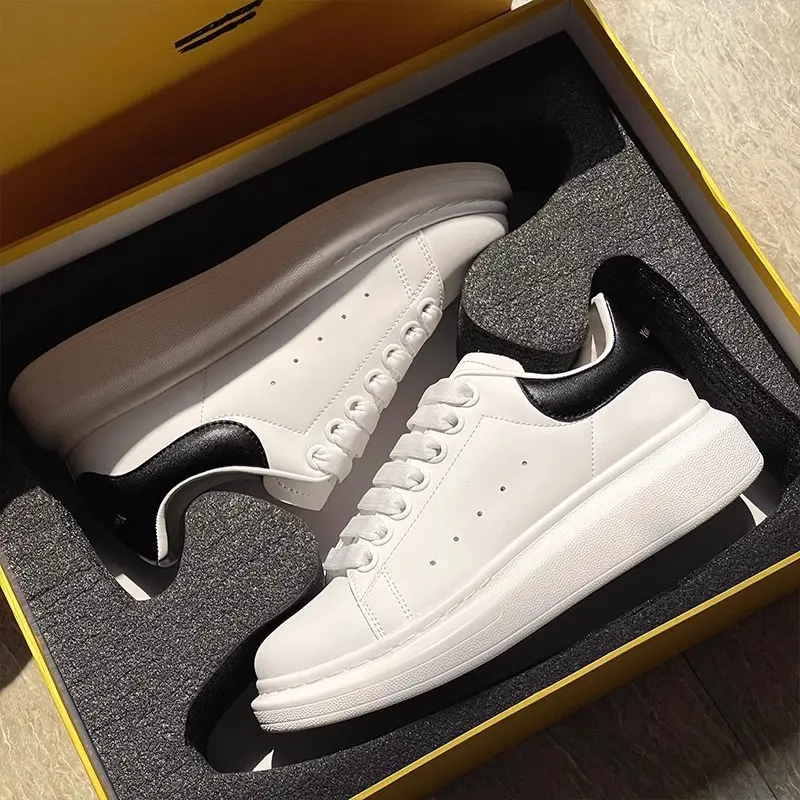 Bestall white shoes men's and women's leather thick-soled inner height-increasing shoes 2024 new spring versatile sports and leisure men's board shoes
