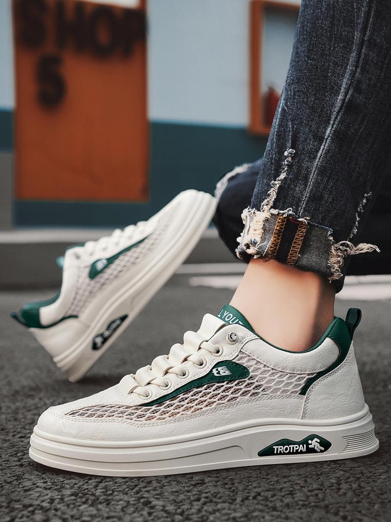 Product Introduction of Men's Casual Breathable Mesh Sneakers, Fashionable Lace Up Low Top Sneakers for Daily Wear, Male All-match Round Toe Sports Shoes for Daily Wear 3