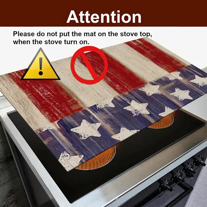 Patriotic Star Stripe Pattern Heat Resistant Mat, Waterproof & Non Slip Kitchen Countertop Mat, Dustproof Kitchen Decor for Home, Table, Stove, Dishwasher 8