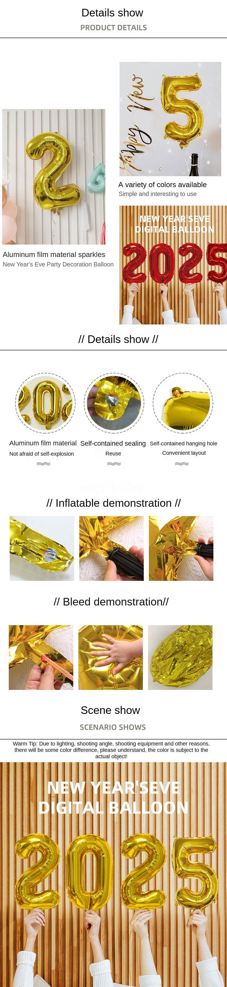 Product Introduction of [New Arrival] 16 - inch digital set foil balloons for 2025, aluminum-film balloons for New Year party decoration 1