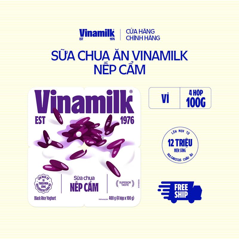 [CHỈ GIAO THÀNH PHỐ LỚN BÁN KÍNH 10KM] Sữa chua ăn Vinamilk Nếp cẩm Hộp 100g