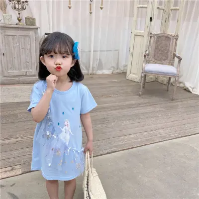 summer  Girls dress  Toddler baby girl Elsa t-shirt skirt children's Frozen short-sleeved Elsa skirt