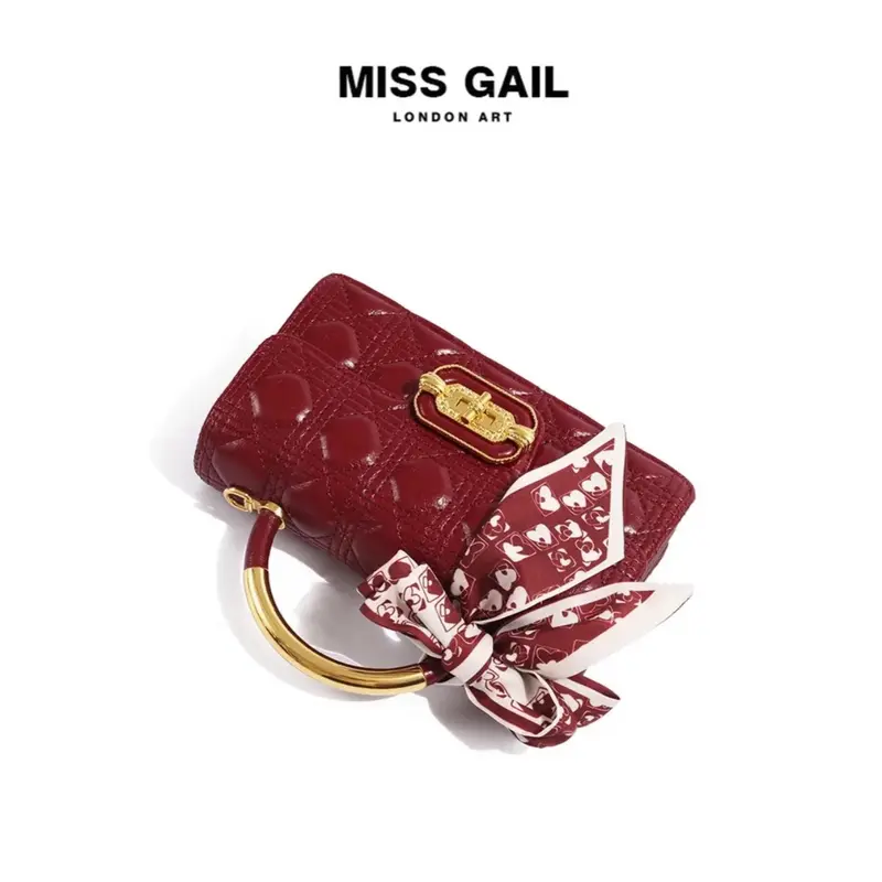 MG6992-1. Túi xách nữ MISS GAIL Store HongKong thiết kế ô trần trám kèm nơ sang trọng, thanh lịch. Đeo vai/ xách tay. Full box hãng.  Bag 6