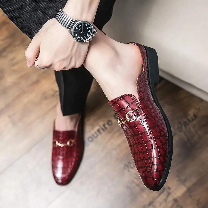 Breathable Half Slippers Men's Casual Slip-on Lazy Sandals Stylist Leather Shoes