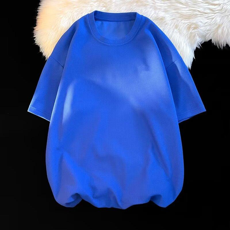 Product Introduction of M-8XL Korean Basic Waffle Oversize Top Men Casual Loose Plain Short Sleeve Plus Size T Shirt 7