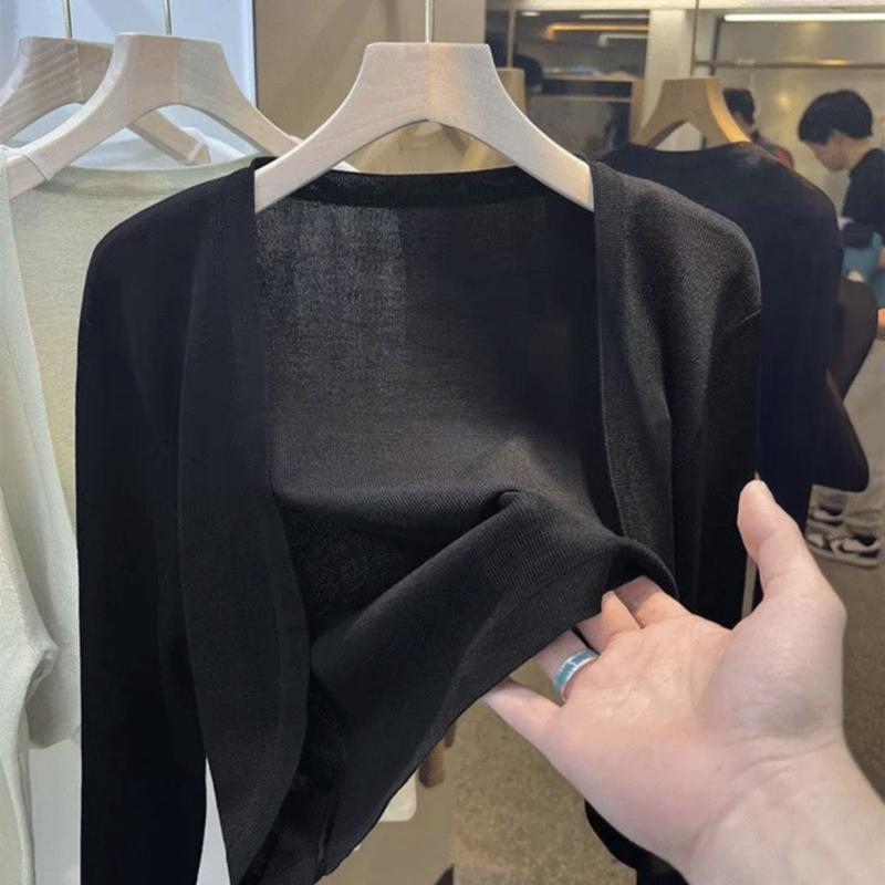 Product Introduction of Áo Cardigan Chống Nắng Dệt Kim Lụa Lạnh Ngắn Màu Trắng Váy Hai Dây Mùa Hè Mỏng Cho Nữ Áo Khoác Vải Tuyn Bên Ngoài Áo Áo Cánh Điều Hòa Không Khí 11