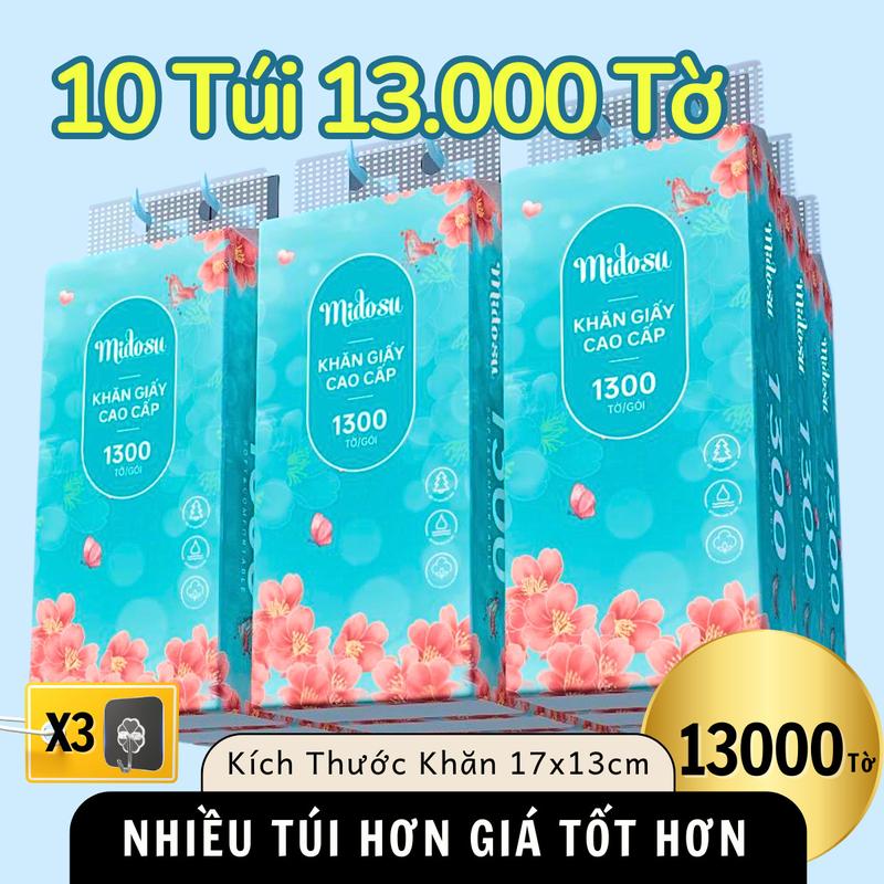 Combo 10 Túi Khăn Giấy Rút Treo Tường 13000 Tờ ( Tặng 3 Móc Treo Tường ) Giấy Ăn Rút An Toàn Lành Tính - Giấy Vệ Sinh, Khăn Giấy, Khăn Ăn, Khăn Lau Phòng Bếp Midosu