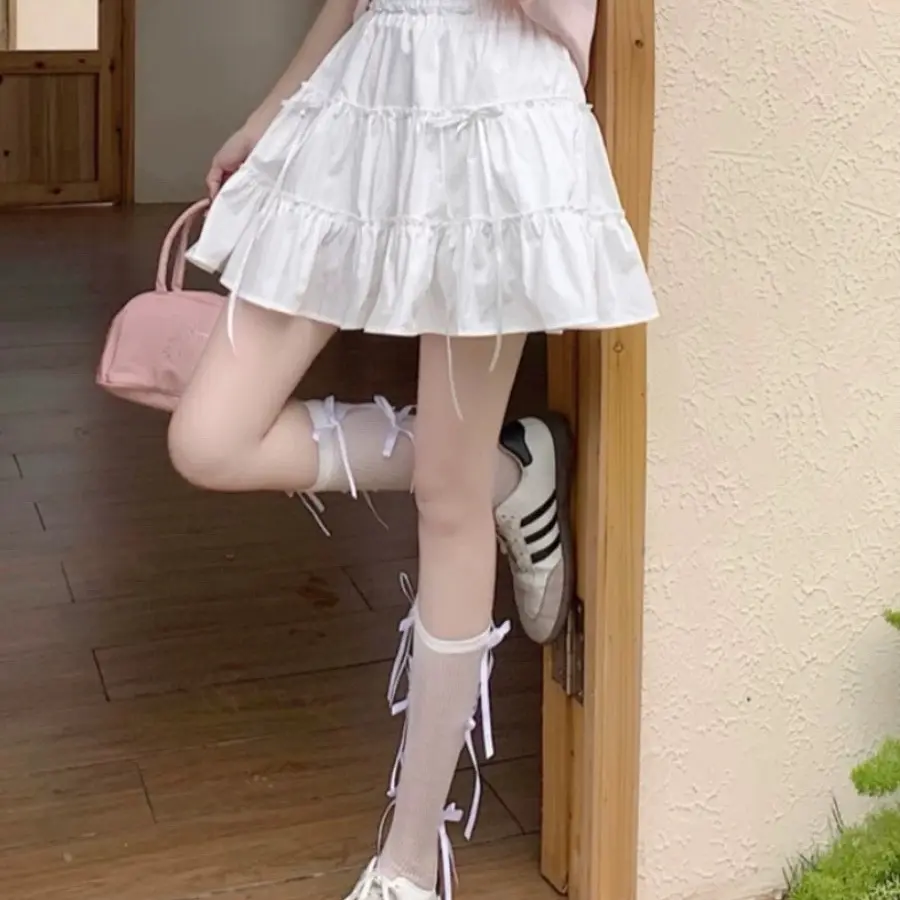 Chân váy kiểu chữ A phong cách Hàn Quốc dành cho nữ trẻ trung hiện đại có nơ Women Nhung Voi Cotton