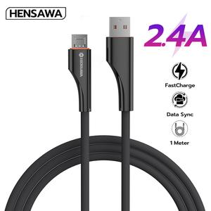 Hensawa สายชาร์จเร็ว 2.4A USB to Type-C Micro ip วัสดุ PVC สีดำ 1 เมตร ชาร์จไว รุ่น US3100 ยืดหยุ่น หนานุ่มพิเศษ 1m Fast Charge Cable & Sync