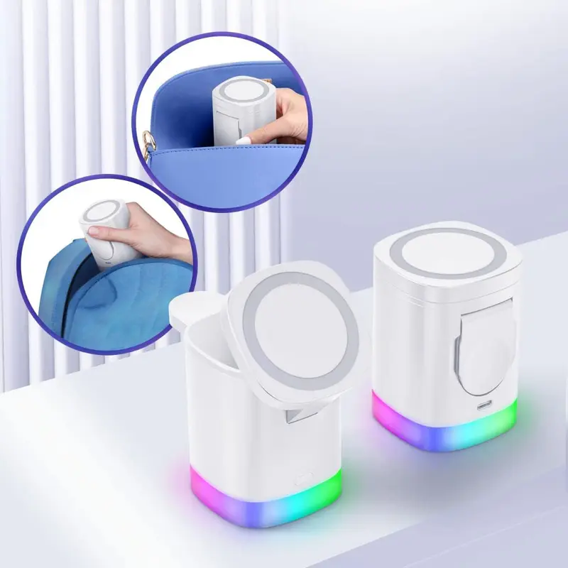 3 in 1 Wireless Charger, 1 Count Multifunctional Portable Wireless Charging Station with Ambient Light, Magnetic Charging Station for iPhone 16/15/14/13/12, AirPods 4-2, Apple Watch 2-10/Ultra 2