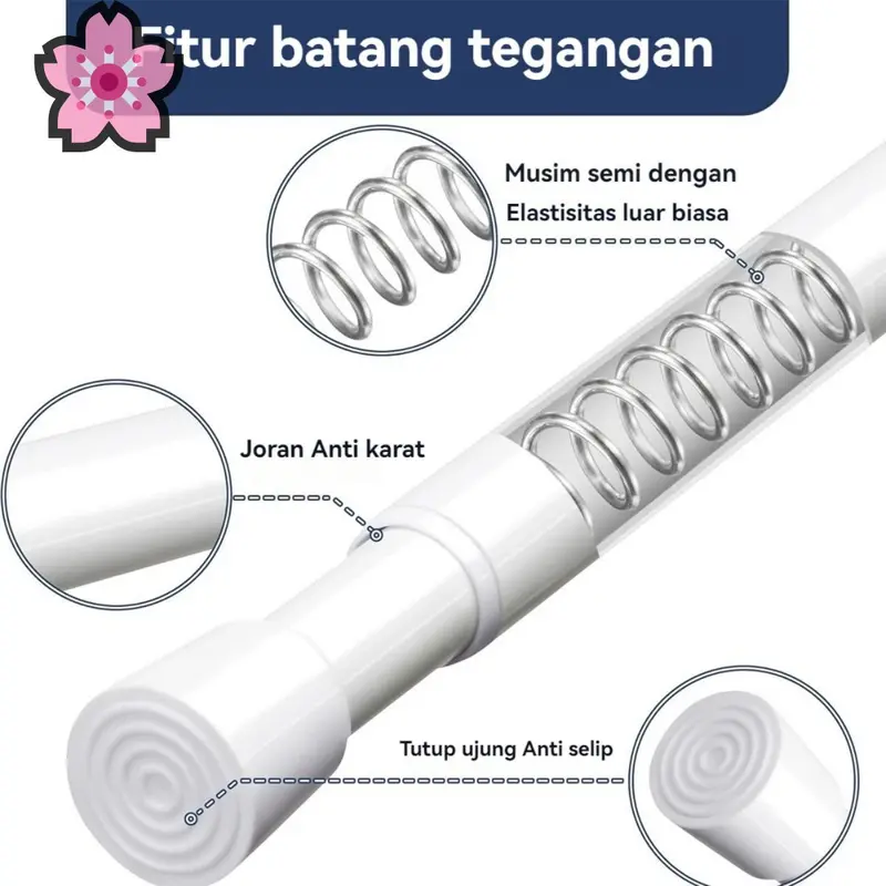 Gantungan Gorden Fleksibel Tanpa Bor - Untuk Kamar Mandi & Jemuran Pakaian - Pemasangan Mudah 0
