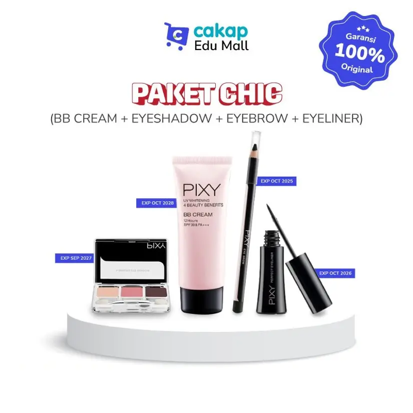 PIXY Special Package Set 109rb + Free Perfect Eyeliner Black Waterproof Hitam | UV Whitening BB Cream 4 Beauty Benefit SPF35 PA+++ Foundation | 3Shades Eyeshadow | Eyebrow Pencil Black Brown Pensil Alis Hitam Coklat