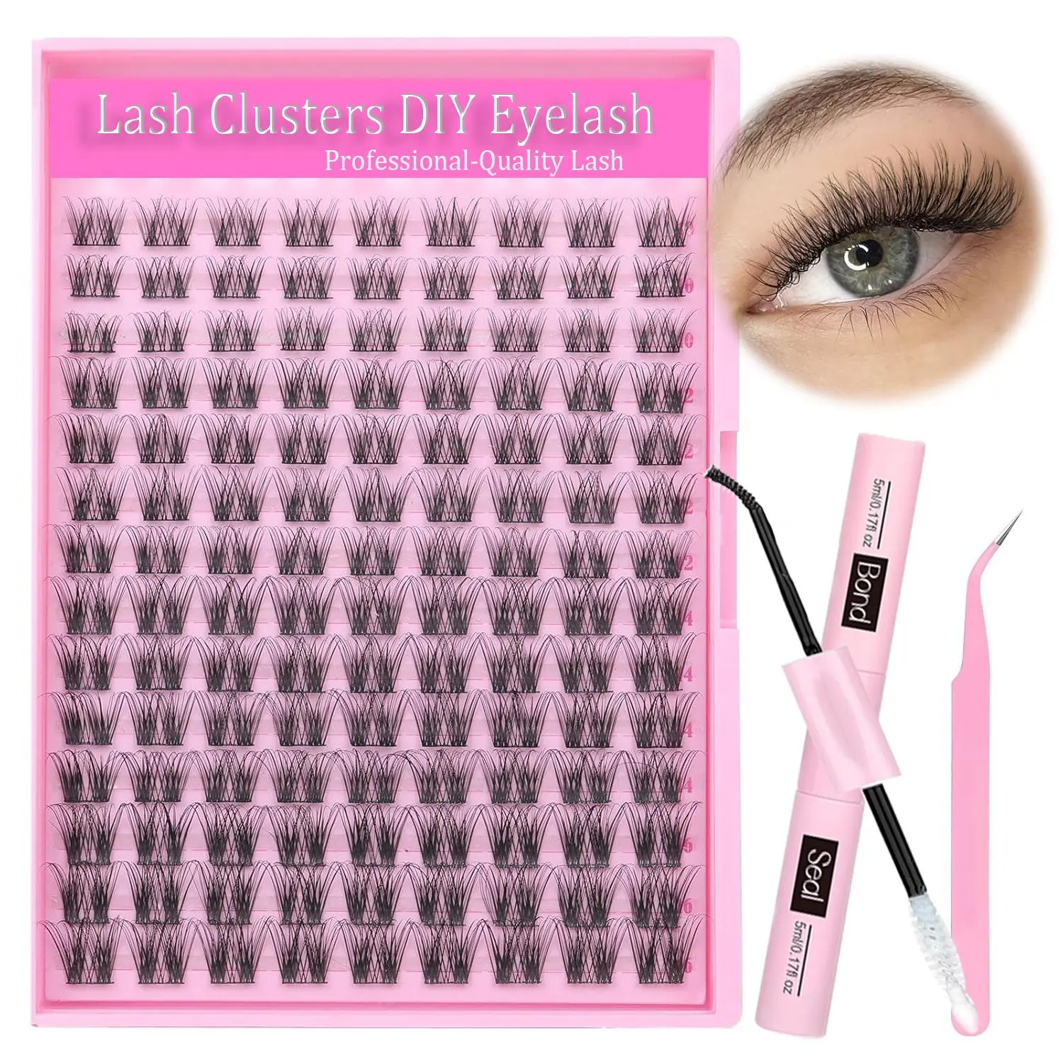 C Curl Individual False Eyelashes with Eyelash Glue & Tweezers, 1 Set Natural Look Eyelash Extensions, Self Grafting Eyelash Clusters for Women & Girls