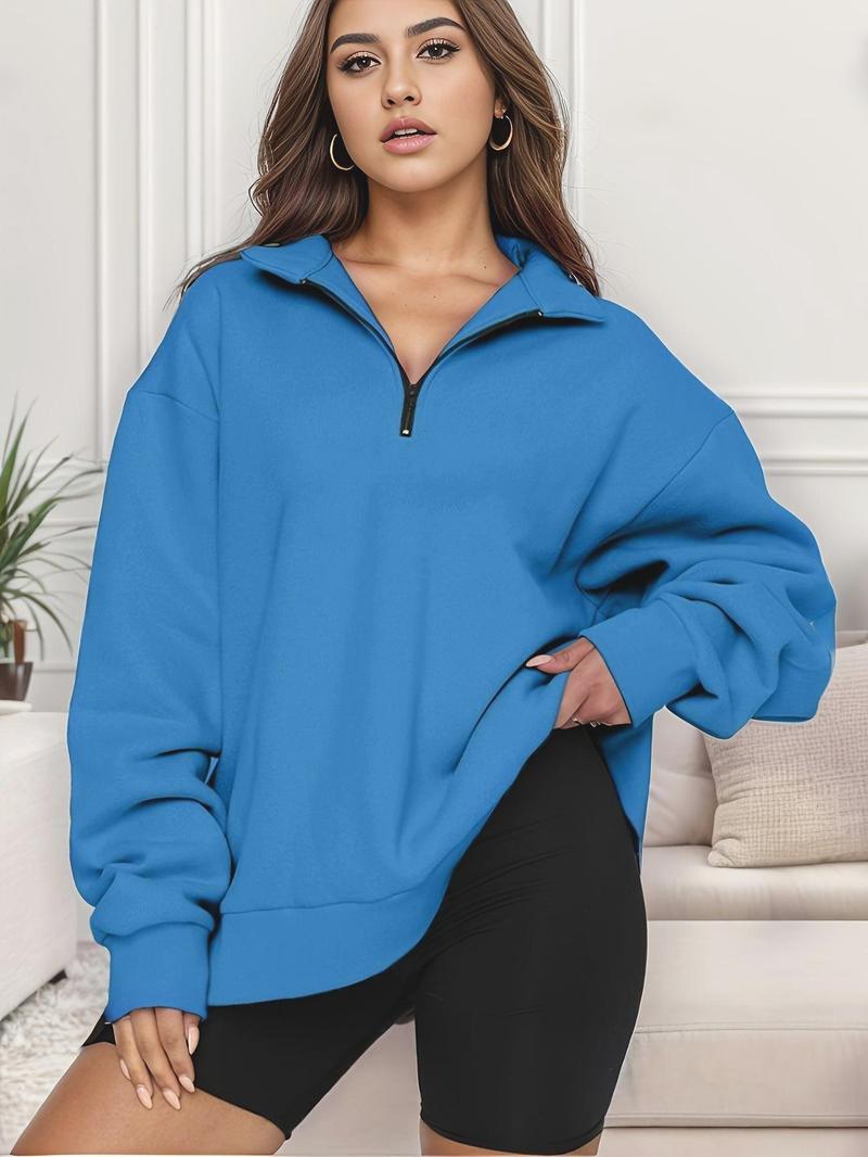 Product Introduction of Women's Plain Half Zip Stand Collar Sweatshirt, Clothes for Women, Casual Drop Shoulder Long Sleeve Pullover, Ladies Clothes for Daily Wear, Kawaii Clothing, Modest Gym Outfits, Posh Clothes Women, Tops for Women 14
