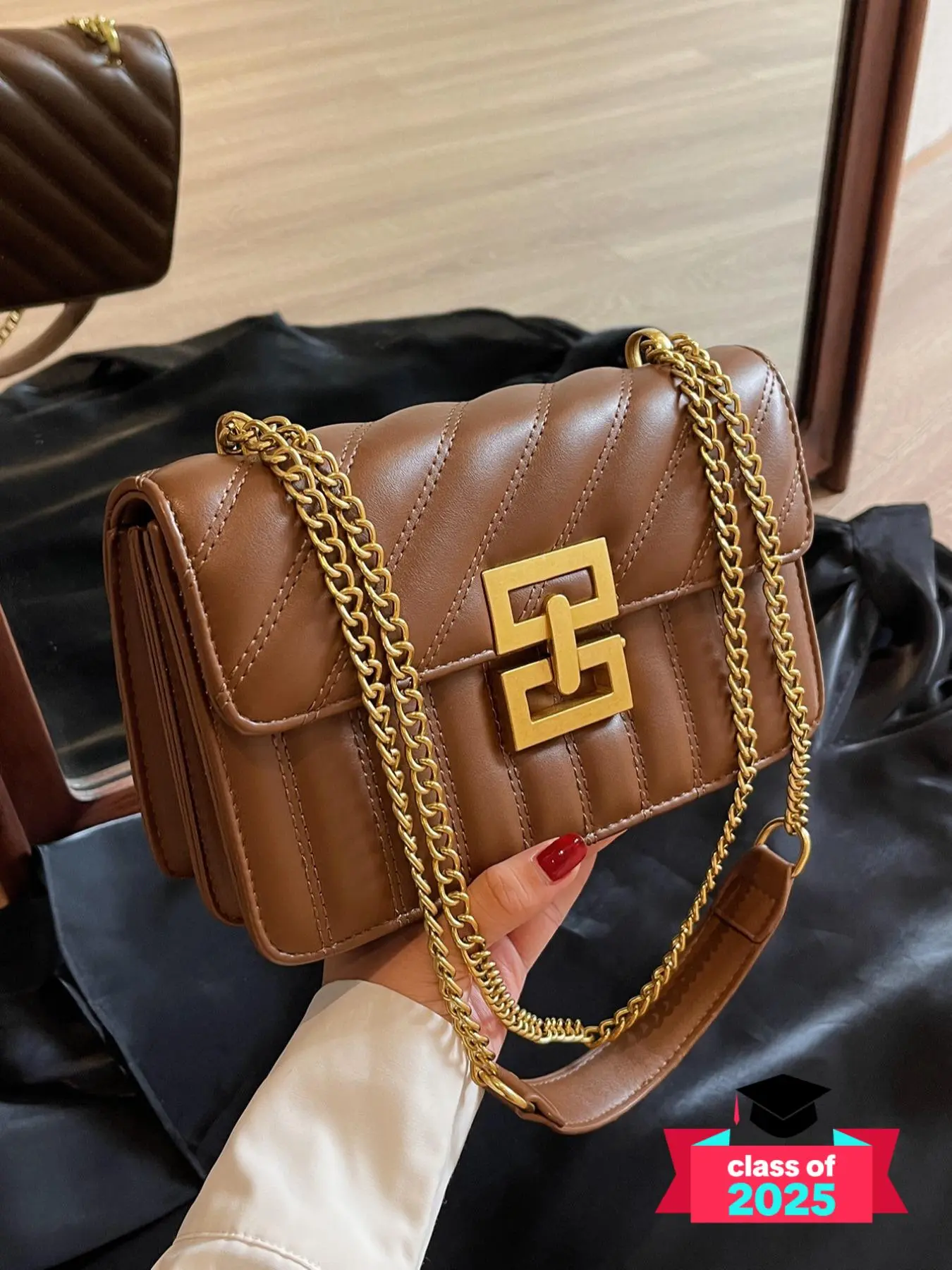 Women's Chain Strap Quilted Shoulder Bag, Pu Leather Crossbody Bag for Daily Used, Simple All-match Solid Color Luxury Commuter Bag, Valentine's Day, Gift