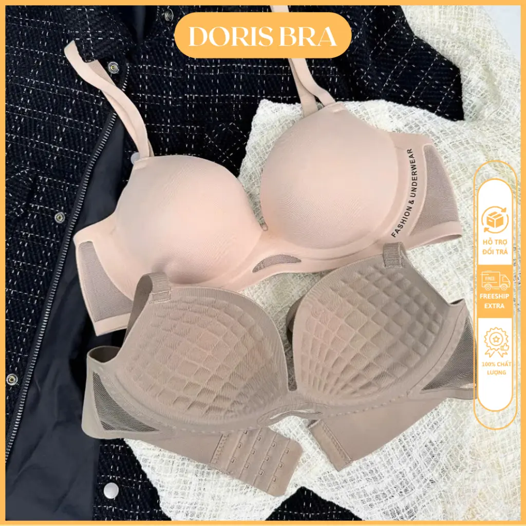 [LOẠI 1- TĂNG SIZE]Áo lót nữ DORIS A207, áo su cao cấp đệm mỏng massage nâng ngực tạo khe viền lưới chống xệ cup chữ V