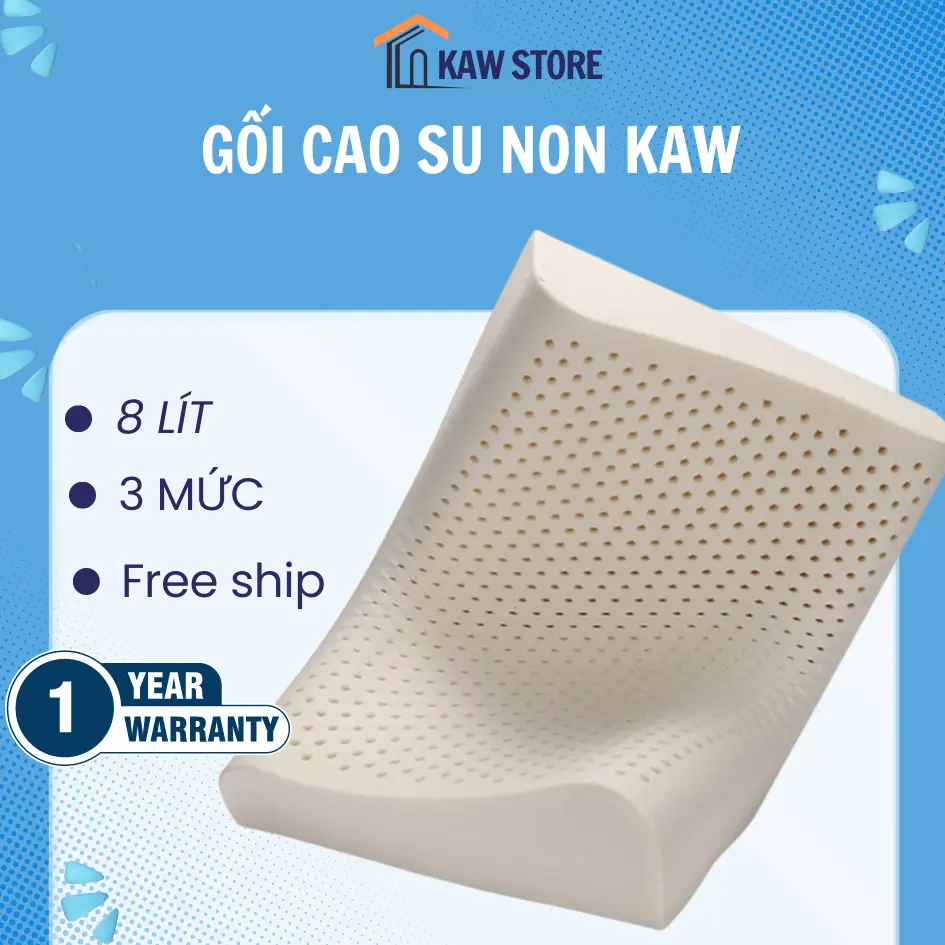 Gối cao su non cao cấp Kaw - Hàng Chính Hãng, Mềm Mại, Chống Đau Mỏi Vai Gáy, Bảo Hành Chính Hãng