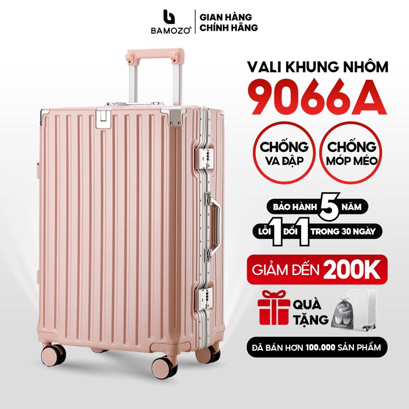 [ T- SIZE 28 ] Vali Bamozo khung nhôm 9066 Cao Cấp PC nguyên khối - Tặng bọc vali + túi đựng giày