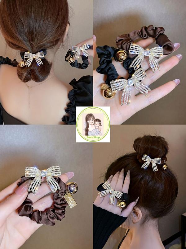 Dây Cột Tóc Nơ Đính Đá Xinh Xắn Sang Chảnh Cho Nữ, cột tóc đẹp