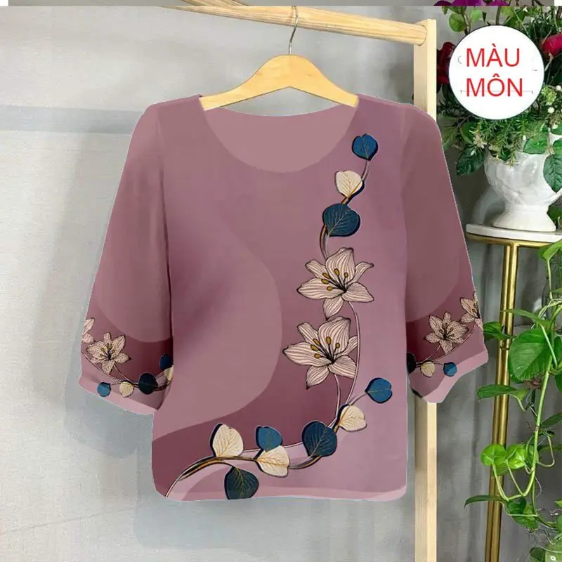 A2- Áo lụa trung niên tặng bà tặng mẹ, mặc ở nhà, đi làm đi chơi đều đẹp Nữ Top Kem Women 6