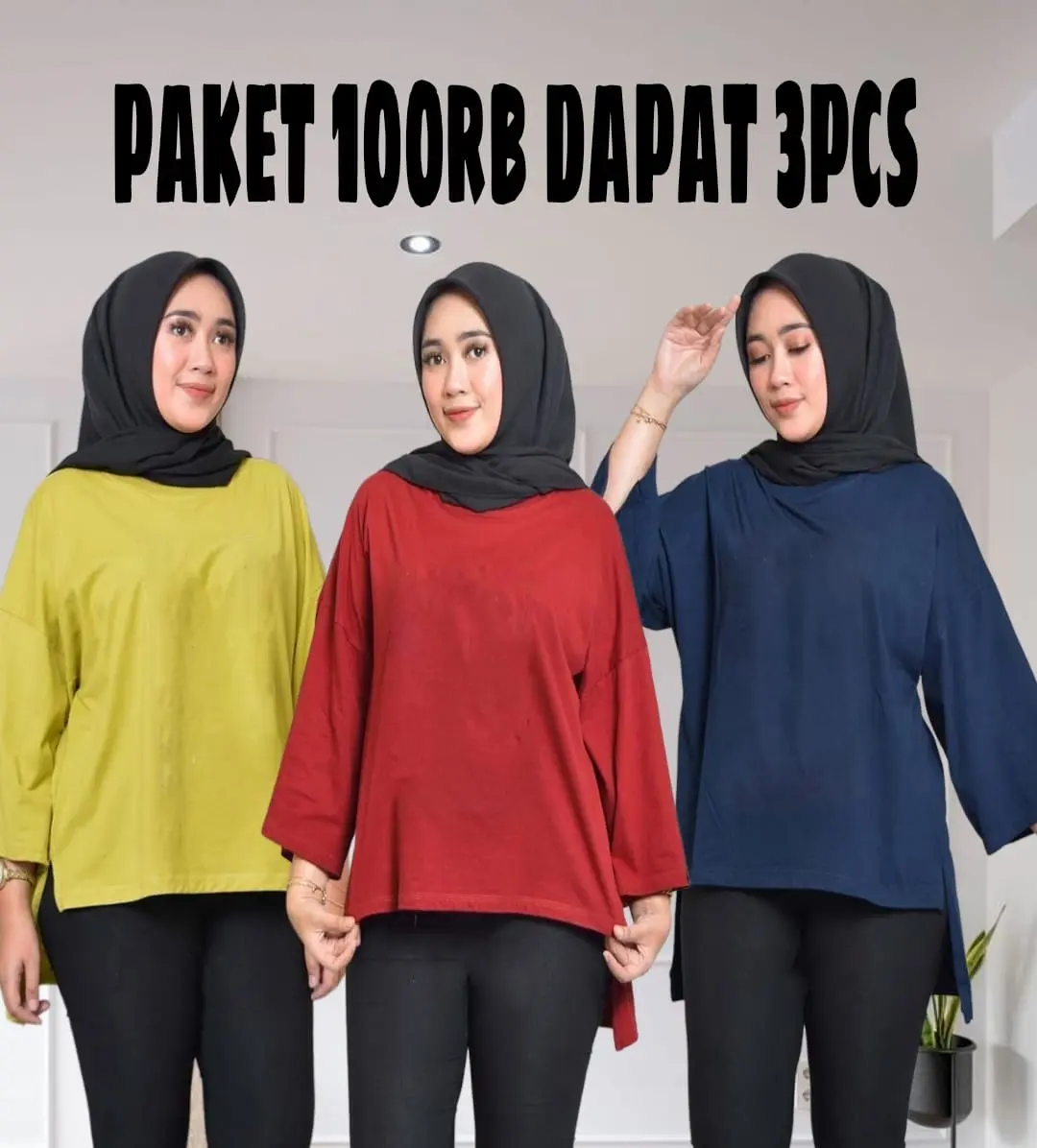 PAKET KAOS OVERSIZE POLOS 100RB 3PCS XL XXL RANDOM WARNA