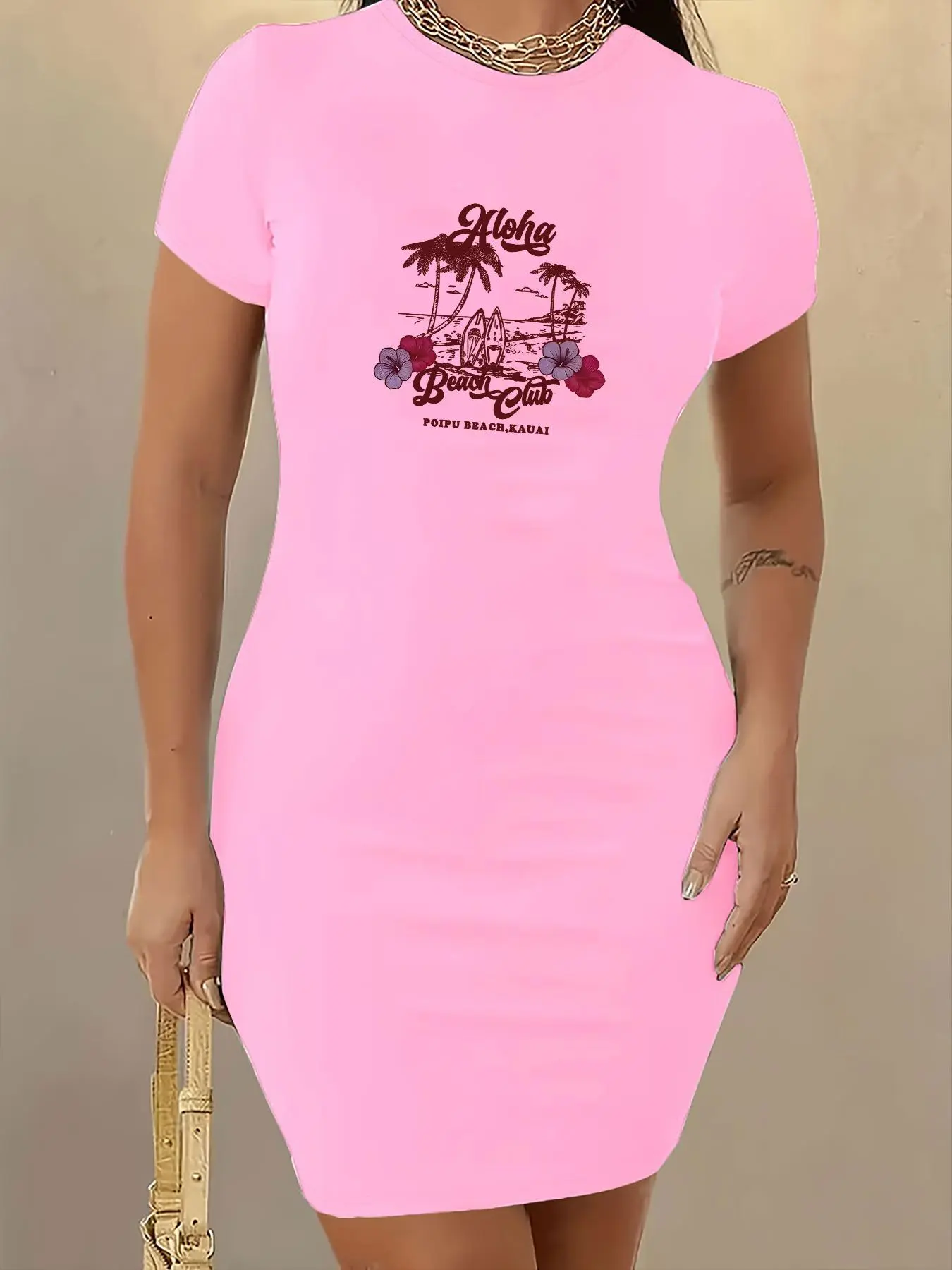 Women's Floral Print Round Neck Tee Dress, Casual Short Sleeve Crew Neck Short Dress for Daily Wear, Ladies Clothes for All Seasons