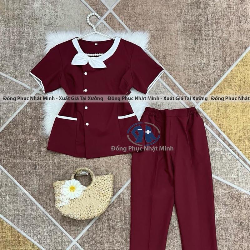 Đồng phục Mầm Non , Đồng Phục Spa  Cho  Nữ Women Vải Cotton Lạnh loại 1 . Hàng kỹ may chắc chắn cẩn thận Top ( Áo+Quần)