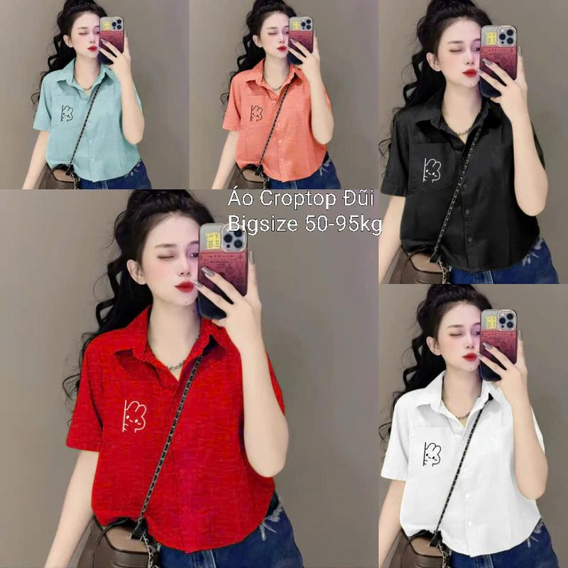 Áo Sơ Mi Tay Ngắn Vải Đũi Xốp Bigsize 50-95kg Women Dress Top Shirt somi hot trend giặt bằng nước lạnh ▲đen▲ áo cánh & áo sơ mi aochay  pho Croptop