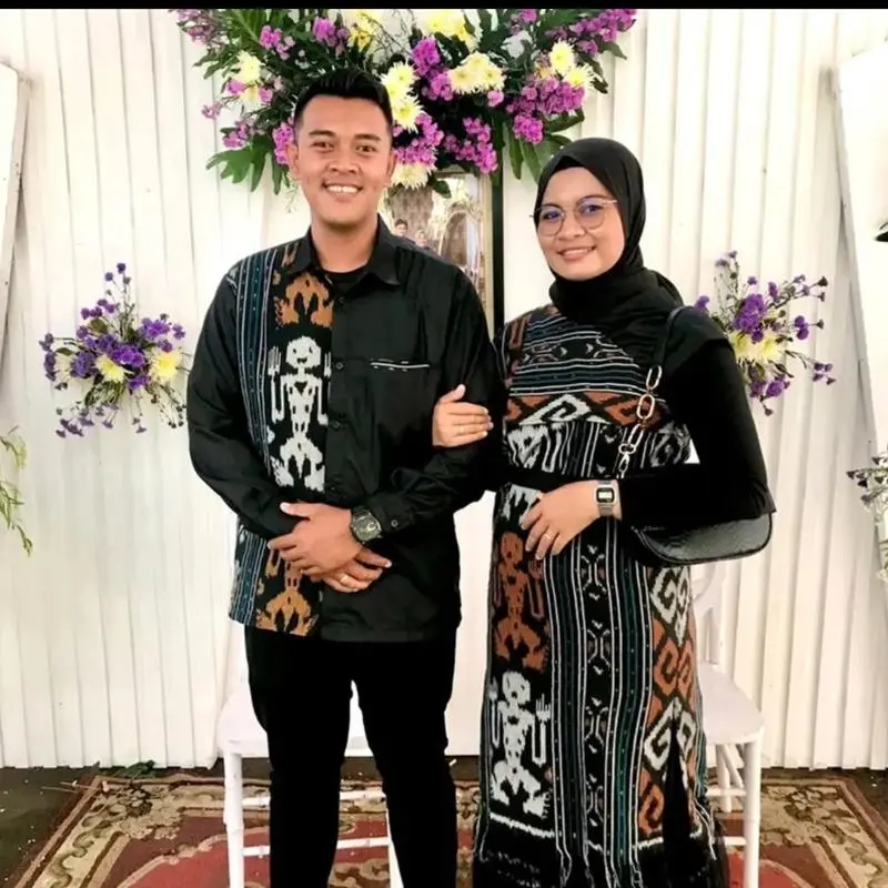 Dres Couple Tenun Tengkorak Asmat Kemeja Pria Songket Couple WASTRA ASTANA Floral Pasangan