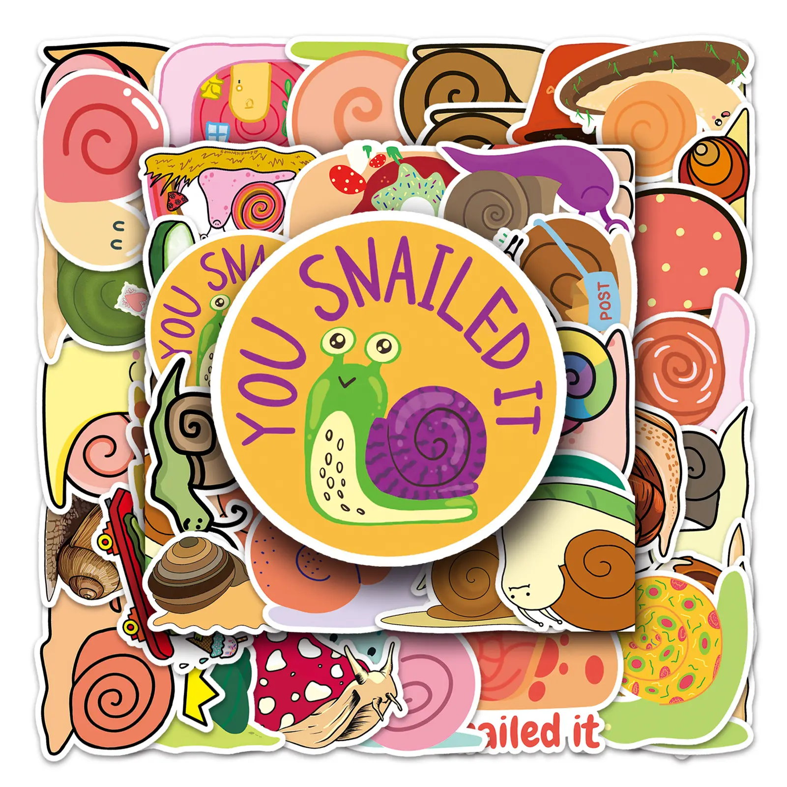 scorussel|50Pcs Cartoon Snail Stickers Waterproof PVC Various Styles Cute Decals Self-adhesive Vinyl Art Removable Suitcase Laptop Skateboard Car Graffiti Stickers Reward Gift