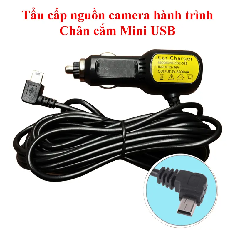 Tẩu cấp nguồn camera hành trình, 5V-3.5Ah, Chân Mini USB, Tích hợp 2 cổng USB sạc điện thoại và các thiết bị điện tử khác, đầu vuông 0