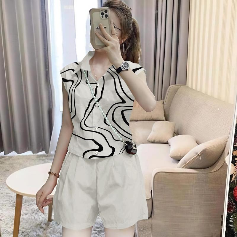  Set Bộ Nữ Bộ Áo Cộc Quần Cộc Cổ Áo Sơ Mi Thoáng Mát Thấm Hút Mồ Hôi set linen quần đùi  Mã MI54 