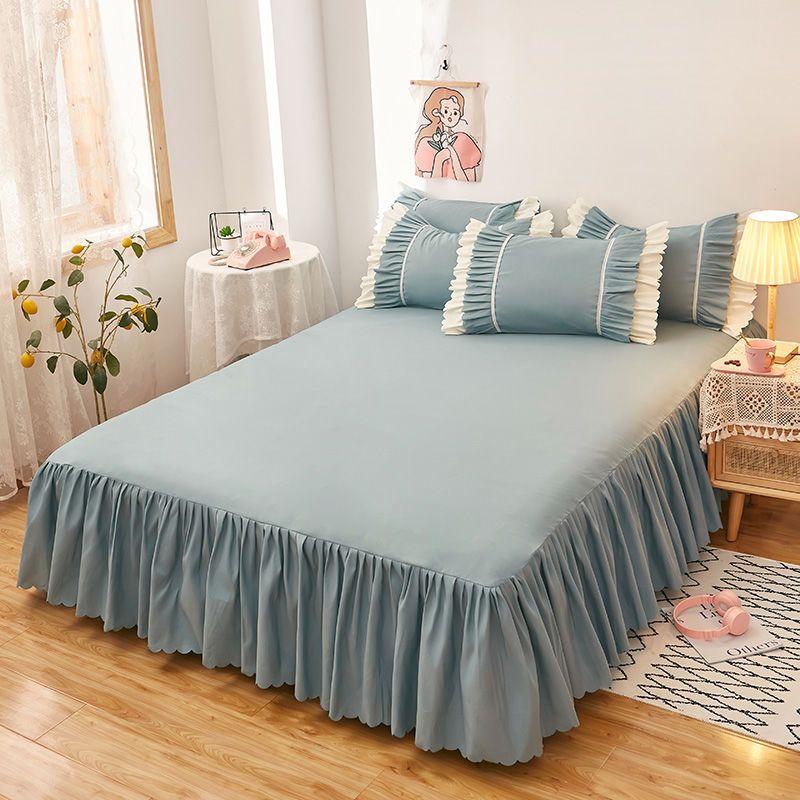 Vỏ bảo vệ giường, phong cách Hàn Quốc, một mảnh, phong cách công chúa, vỏ ga trải giường, ga trải giường chống trượt, ga trải giường màu Trơn 3