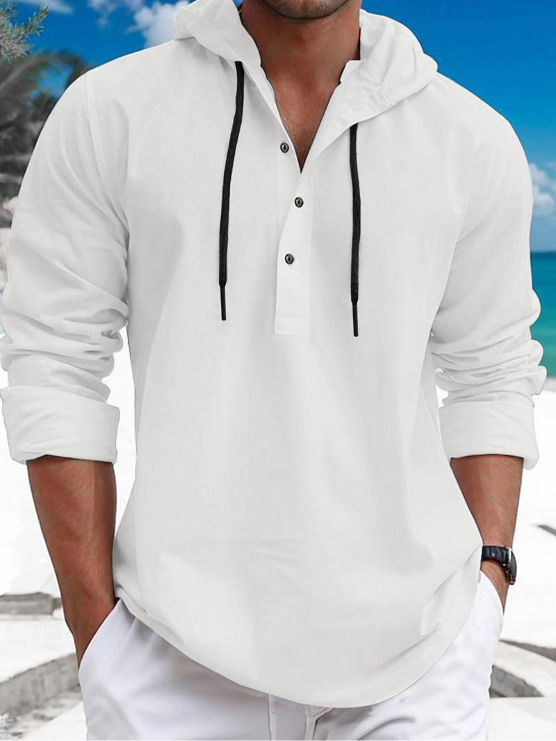Product Introduction of Men's Solid Color Drawstring Button Front Hoodie, Regular Fit Casual Long Sleeve Drop Shoulder Hooded Sweatshirt for Spring & Fall, Fashion Men's Clothes for Daily Wear 1