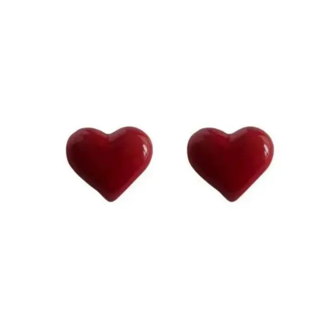 Retro Hong Kong Style Burgundy Painting Oil Stud Earrings, Sweet and Advanced Earrings, Simple and Fashionable Light Luxury Versatile Earrings