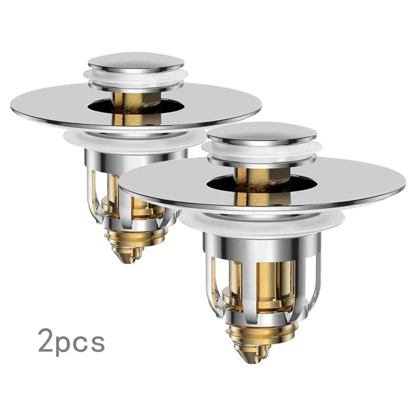 Product Introduction of Universal Bathroom Sink Stopper, 2 Counts Pop Up Bathroom Sink Drain Strainer with Anti-clogging Filter Basket, Bathroom Drain Stopper Sink Plug for Basin Drain Holes 0