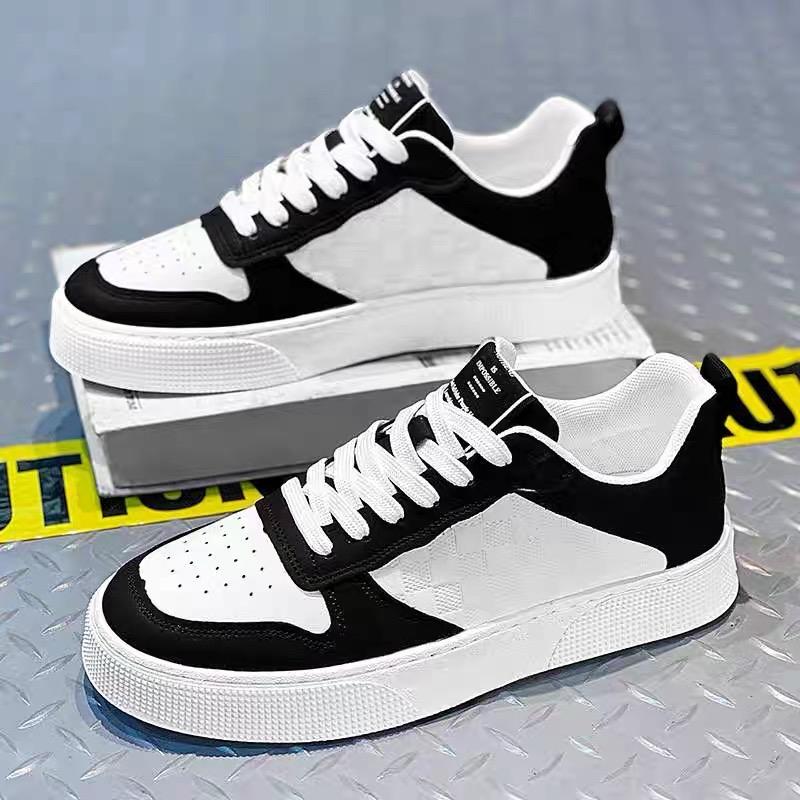 Giày Thể Thao Nam Nữ Đế Bằng Đen Trắng Kẻ Ô Da Mềm Thoáng Khí Chống Mòn Thời Trang Bốn Mùa 2024 - D36