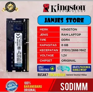 MEMORI LAPTOP KINGSTON SODIMM DDR4 8GB 4GB PC21300 / 2666 SODIM DDR4 KINGSTON - RAM LAPTOP PC2666 BERGARANSI