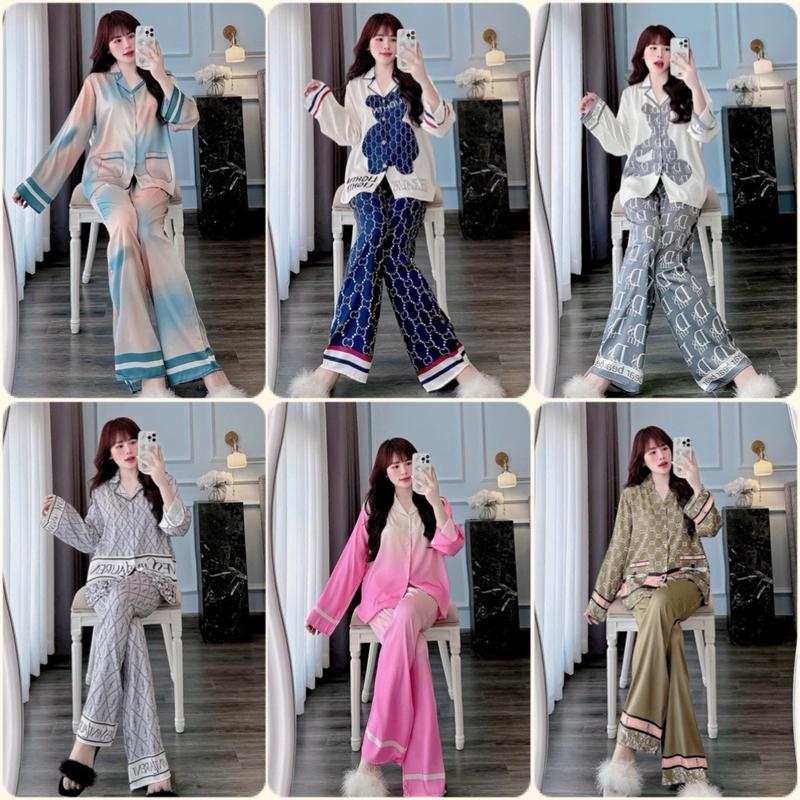 [Tay dài Bigsize 60-75kg mã 36] Đồ bộ Pyjama nữ tay dài bigsize lụa latin thiết kế in 5D cao cấp nhiều hình xinh pijama big size
