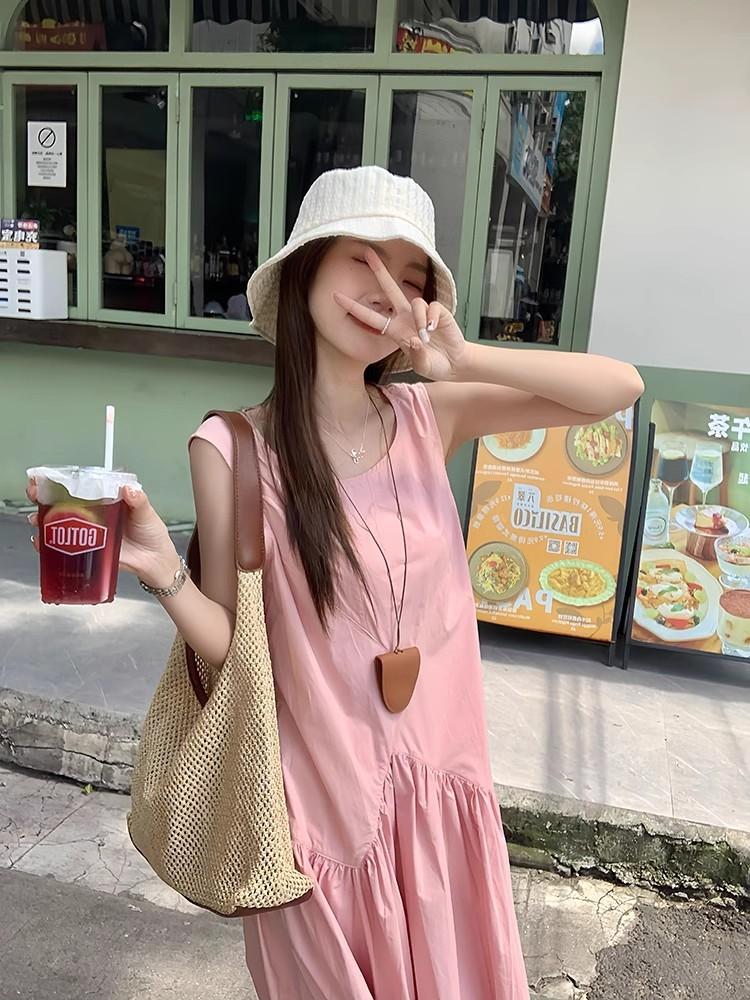 Product Introduction of Váy đi biển trễ vai Đầm bigsize nữ Váy dài Mùa hè Áo ba lỗ không tay váy liền hai dây màu vàng váy dài khí chất mùa hè cho nữ 7
