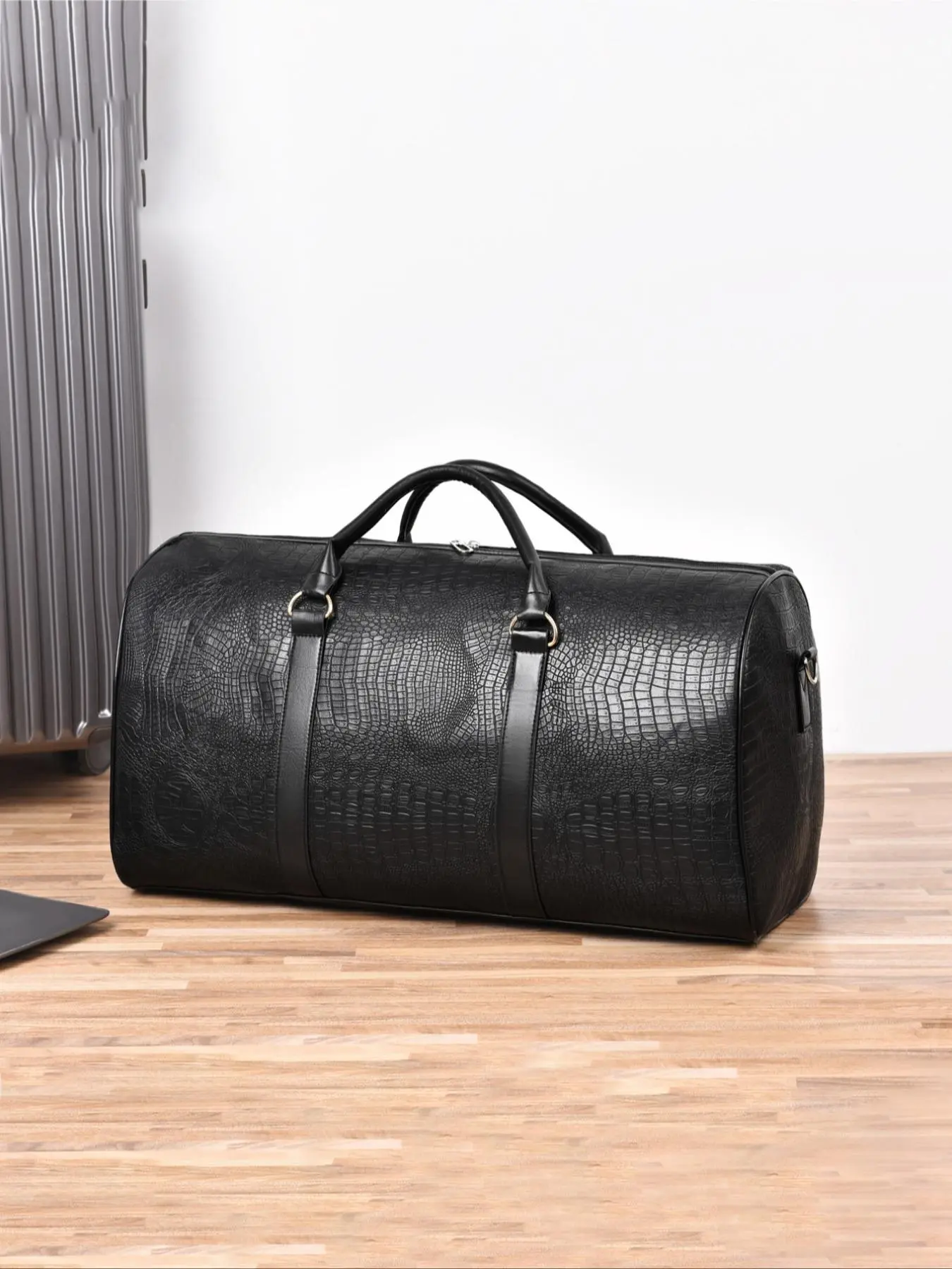 Men's Business Style Colorblock Crocodile Embossed Travel Bag, Casual Large Capacity Duffel Bag with Adjustable Strap, Multi-functional Zipper Travel Bag for Outdoor Camping Travel