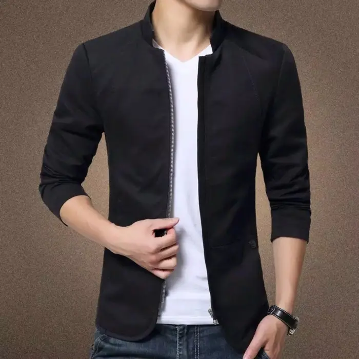 jaket blazer pria terbaru - Hitam - Hitam, S Katun Putih Nyaman Cowok Distro Keren